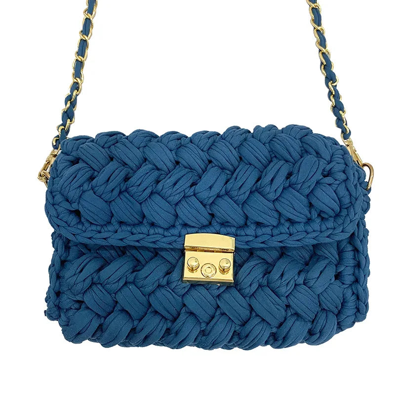 Women's 2021 Bag Cloth Crochet Woven Bag Hand Made Woven Chain Lock Women's Crossbody Single Ladies' Shoulder Bag New