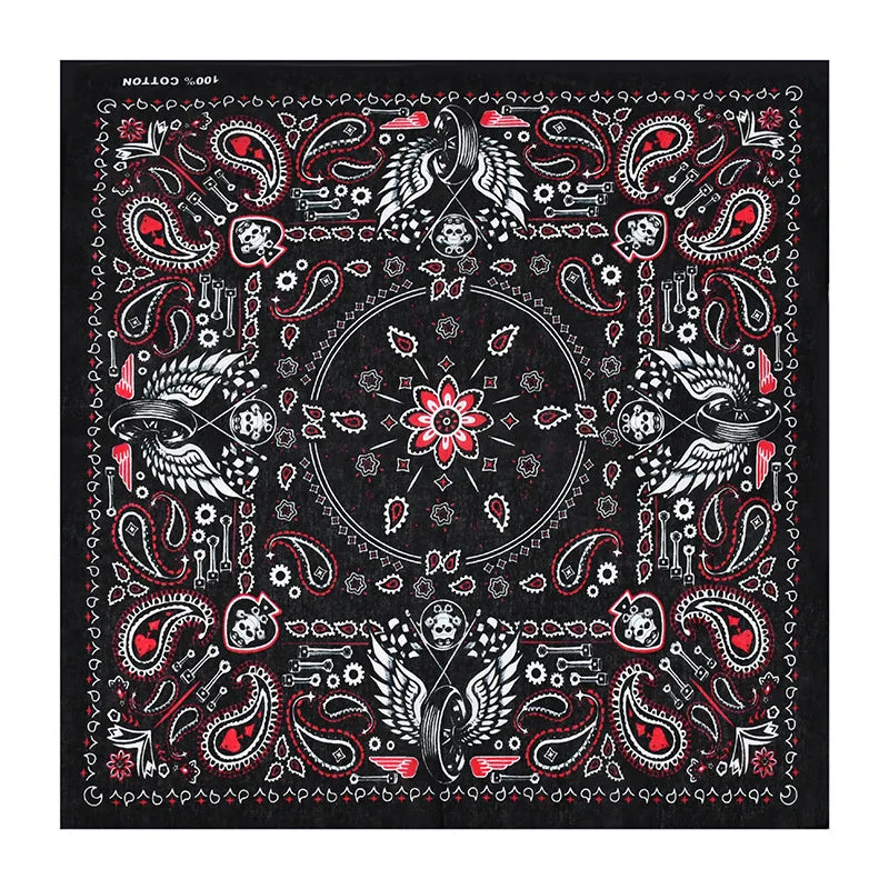 Nouveau Design de mode Hip Hop 100% coton crâne Bandana carré écharpe noir Paisley vélo bandeau pour femmes/hommes/garçons/filles