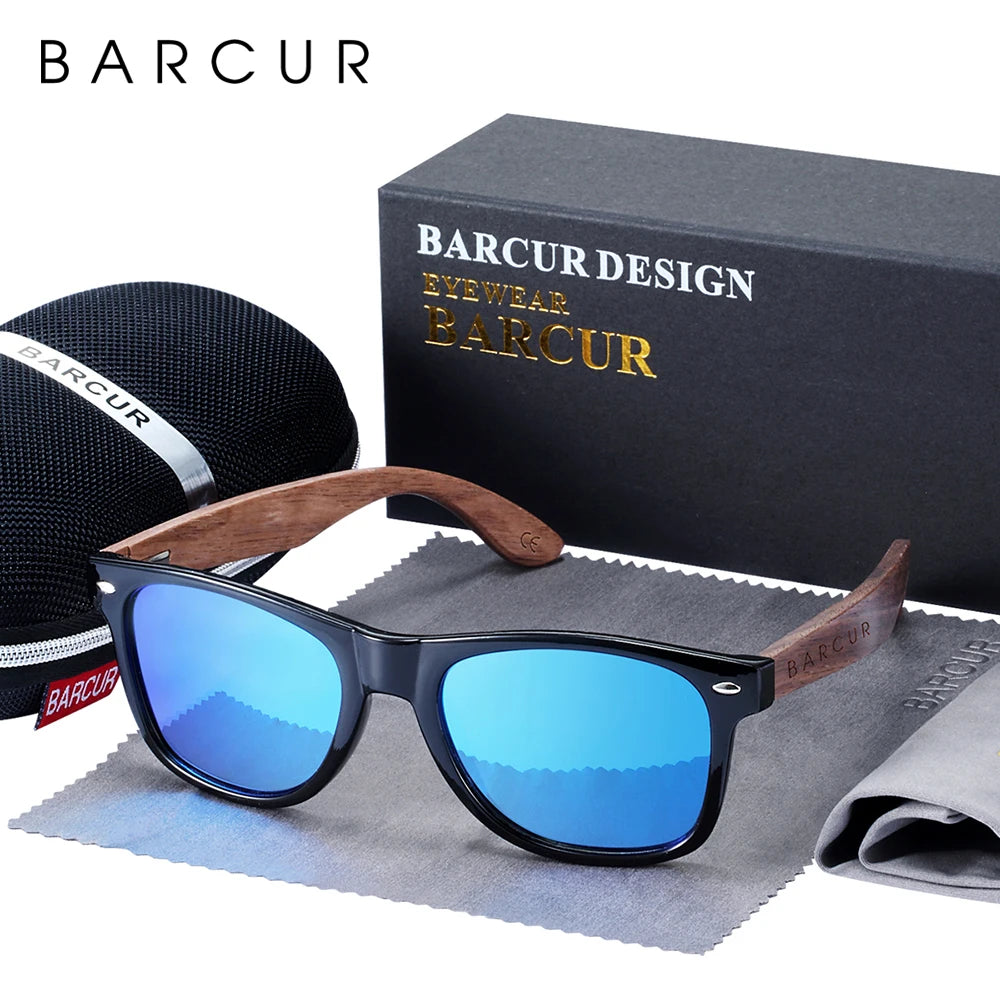 BARCUR noir noyer lunettes de soleil bois lunettes de soleil polarisées hommes lunettes hommes UV400 lunettes de protection en bois boîte d'origine