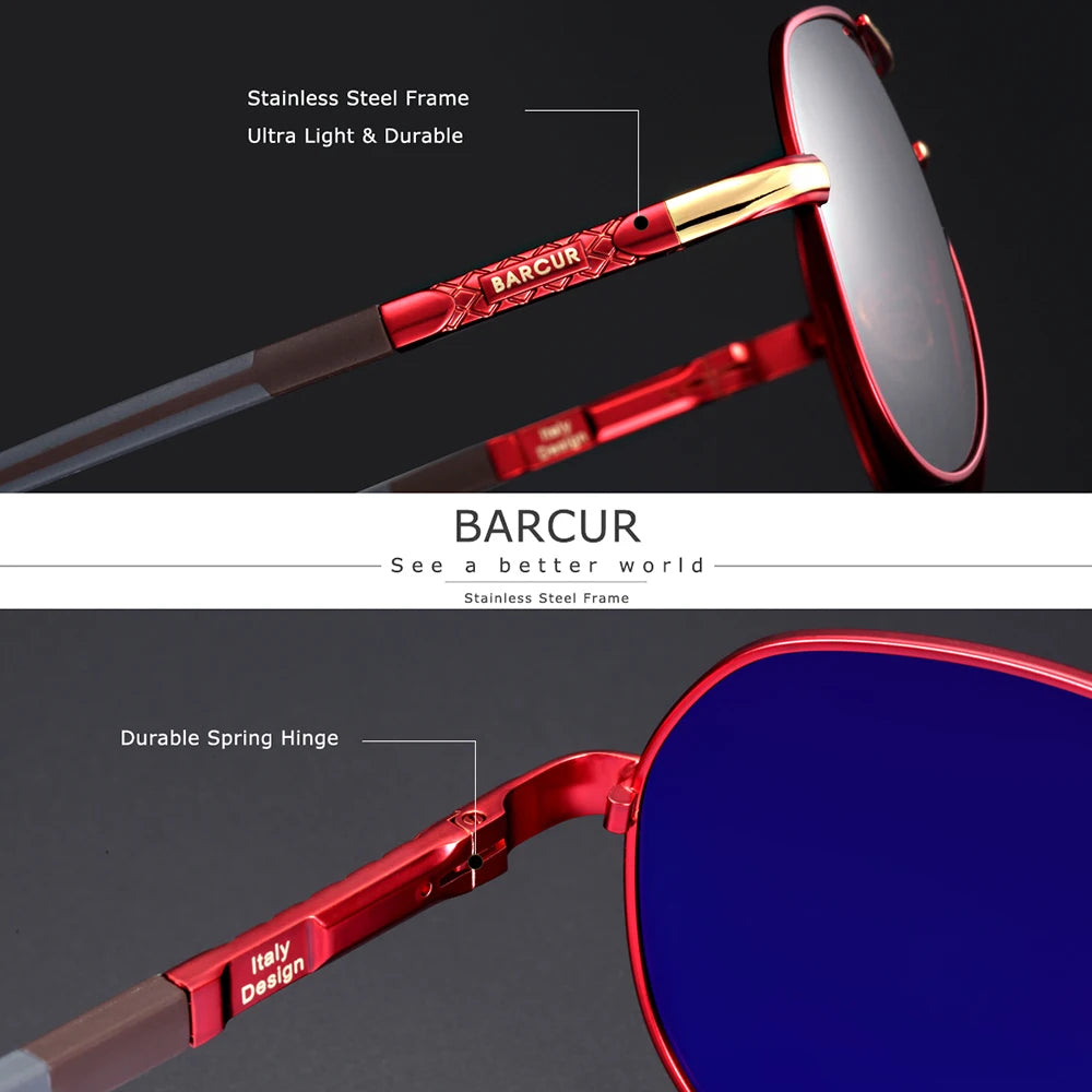 BARCUR Vintage lunettes de soleil en aluminium hommes revêtement polarisé lunettes de soleil classiques femmes ombre mâle accessoires de conduite