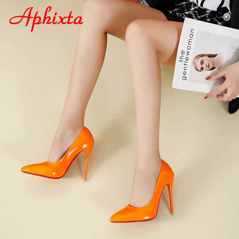 Aphixta 12cm Super High Thin Heels Pumps Women Shoes Pointed Toe Patent Leather Wedding Colorful Dress Stiletto Heel Shoes Woman