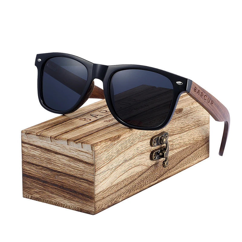 BARCUR noir noyer lunettes de soleil bois lunettes de soleil polarisées hommes lunettes hommes UV400 lunettes de protection en bois boîte d'origine