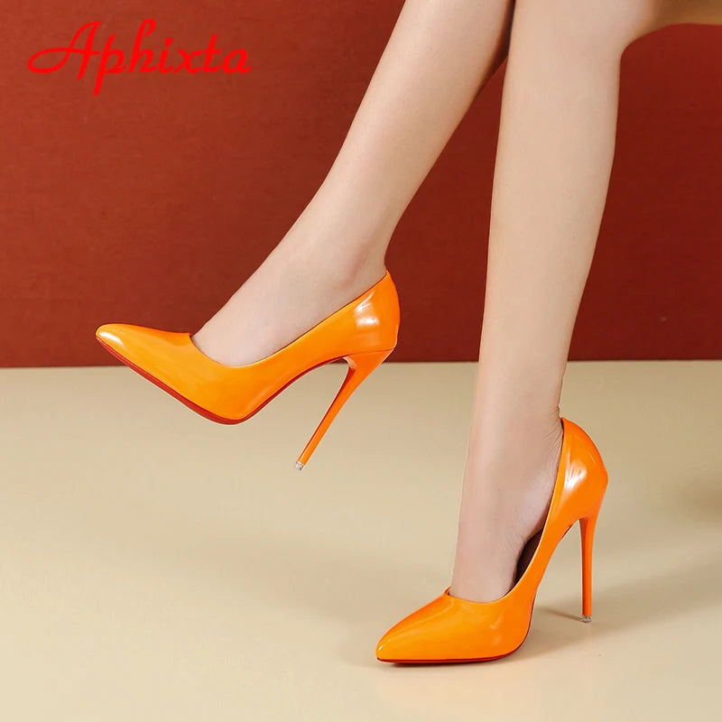 Aphixta 12cm Super High Thin Heels Pumps Women Shoes Pointed Toe Patent Leather Wedding Colorful Dress Stiletto Heel Shoes Woman