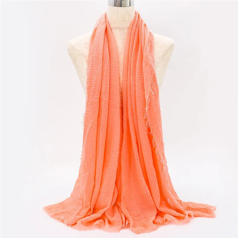 Wholesale Price 70*180cm Women Muslim Crinkle Hijab Scarf Femme Musulman Soft Cotton Headscarf Islamic Hijab Shawls And Wraps