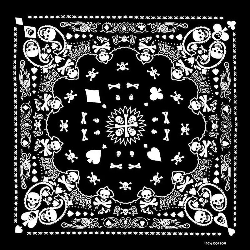 Nouveau Design de mode Hip Hop 100% coton crâne Bandana carré écharpe noir Paisley vélo bandeau pour femmes/hommes/garçons/filles