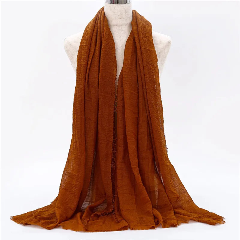 Wholesale Price 70*180cm Women Muslim Crinkle Hijab Scarf Femme Musulman Soft Cotton Headscarf Islamic Hijab Shawls And Wraps