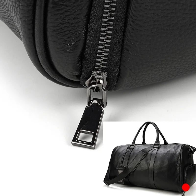Sac de voyage en cuir véritable de grande capacité pour hommes et femmes, en cuir de vache noir souple, polochon de voyage décontracté, grand sac à bandoulière pour week-end