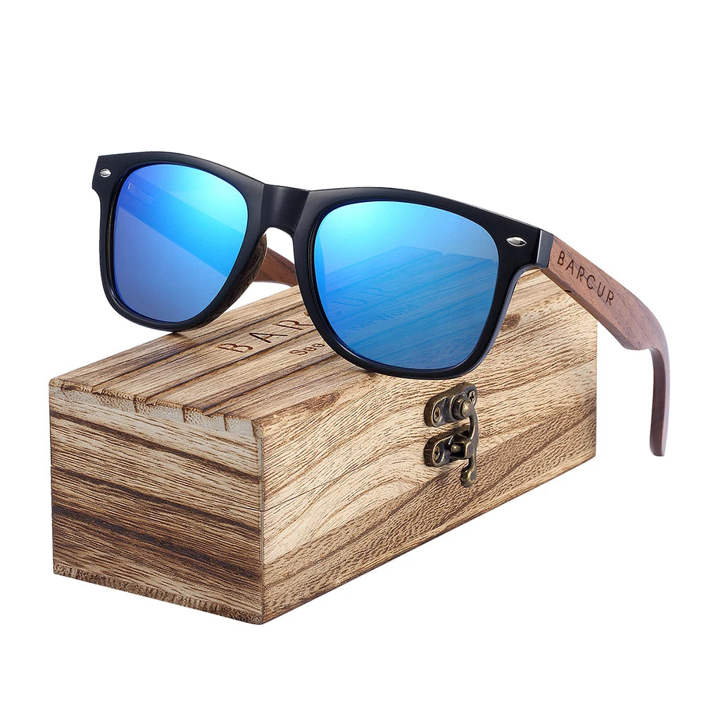 BARCUR noir noyer lunettes de soleil bois lunettes de soleil polarisées hommes lunettes hommes UV400 lunettes de protection en bois boîte d'origine