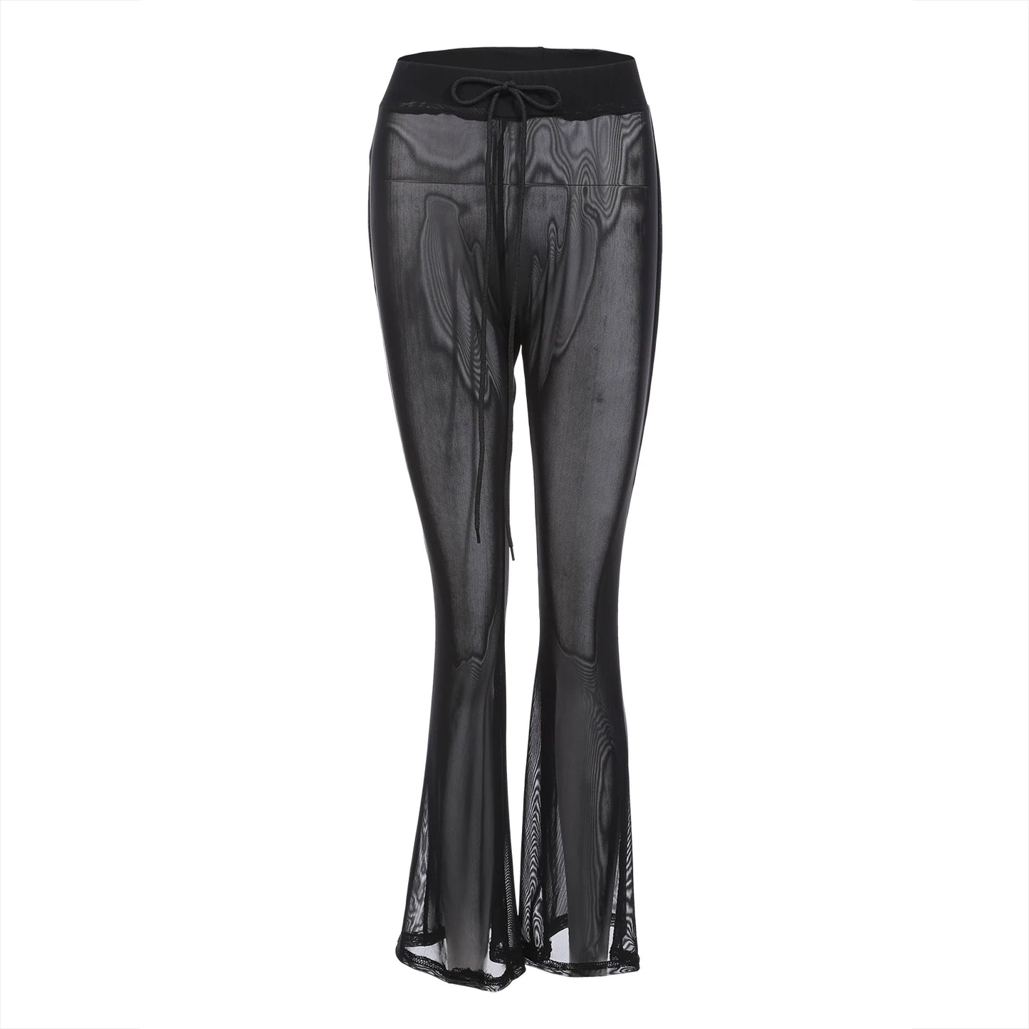 New Women Sexy Transparent Pants High Waist See Through Mesh Sheer Summer Beach Long Pants Bandage Solid Trousers 4 Colors S-XXL