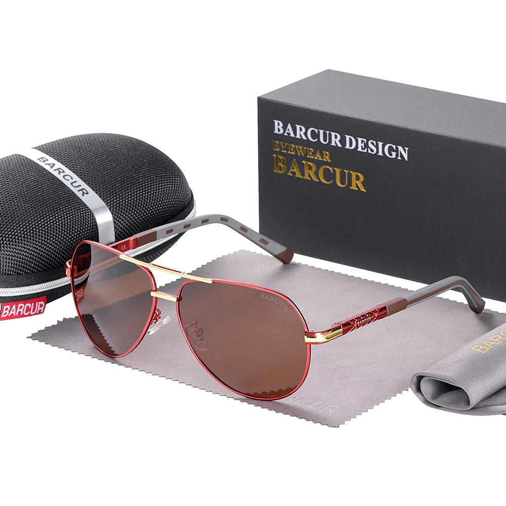 BARCUR Vintage lunettes de soleil en aluminium hommes revêtement polarisé lunettes de soleil classiques femmes ombre mâle accessoires de conduite