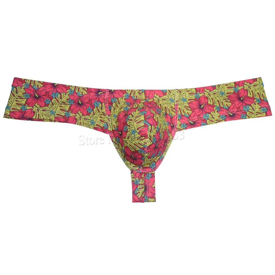 Mens Sexy Mini Thong Boxer Printed Underwear Cheeky Boxer Briefs 1/3 Coverage Brazilain Bikini