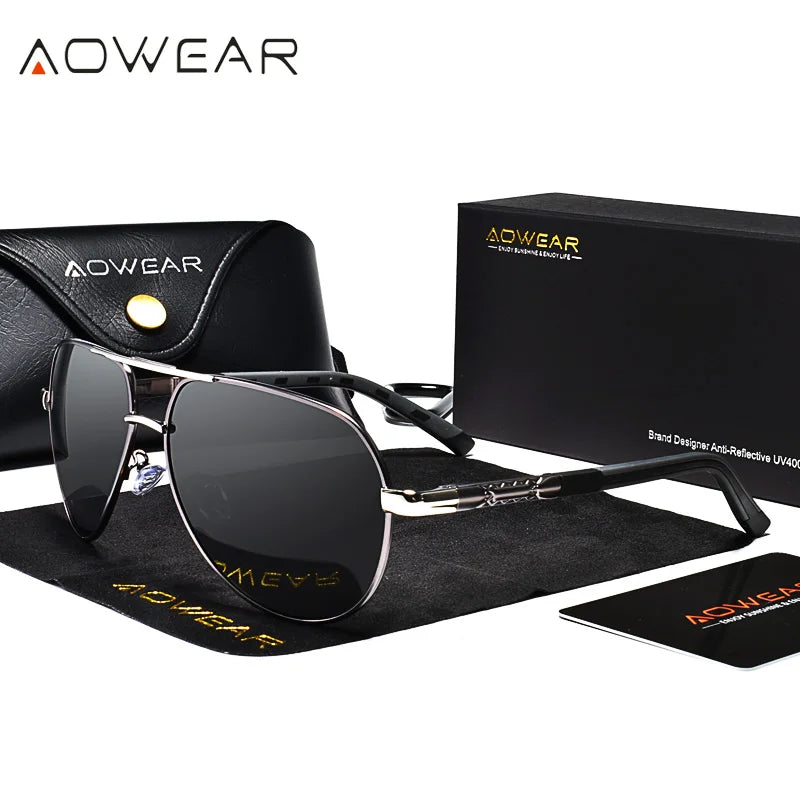 AOWEAR Aviation lunettes de soleil polarisées hommes en aluminium conduite miroir lunettes de soleil mâle marque concepteur rétro lunettes accessoires gafas