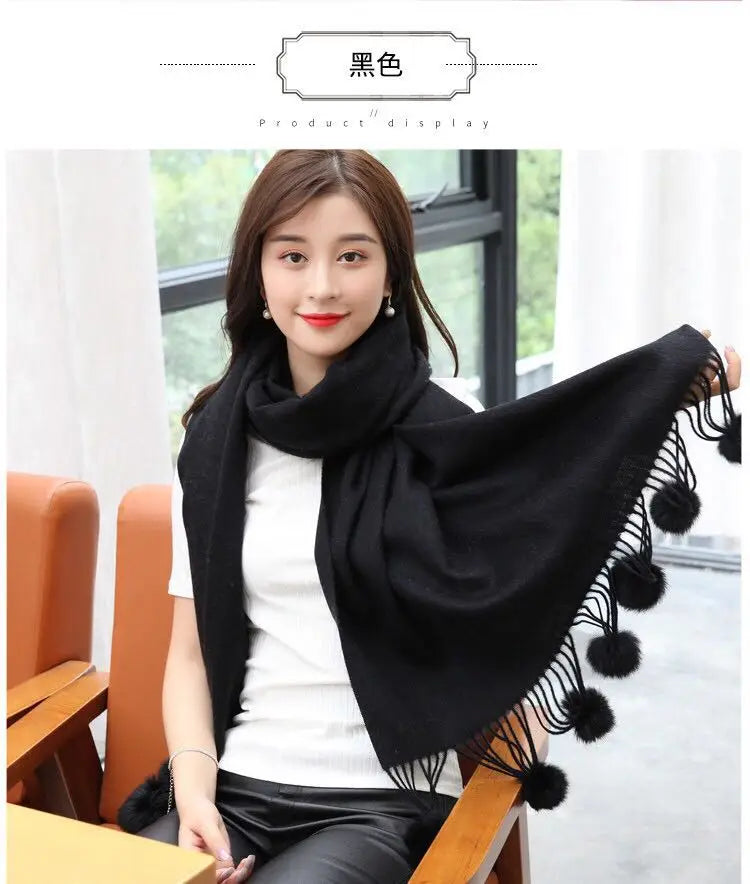 200*70 cm femmes couleur unie doux Hairball écharpe surdimensionné cachemire dames châle enveloppement hiver Pashmina femme Hijab bandeau silencieux