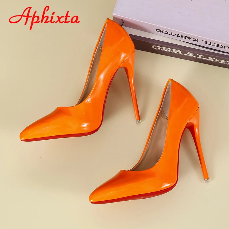 Aphixta 12cm Super High Thin Heels Pumps Women Shoes Pointed Toe Patent Leather Wedding Colorful Dress Stiletto Heel Shoes Woman