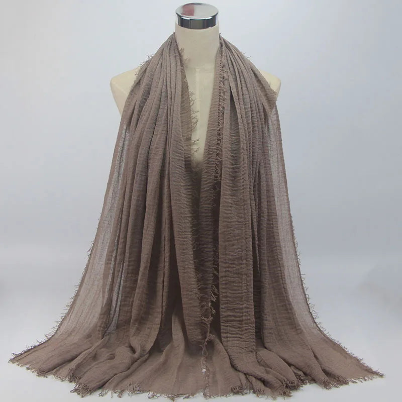 Wholesale Price 70*180cm Women Muslim Crinkle Hijab Scarf Femme Musulman Soft Cotton Headscarf Islamic Hijab Shawls And Wraps