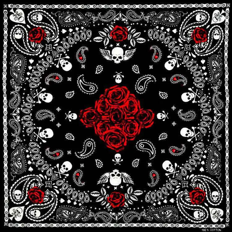 Nouveau Design de mode Hip Hop 100% coton crâne Bandana carré écharpe noir Paisley vélo bandeau pour femmes/hommes/garçons/filles