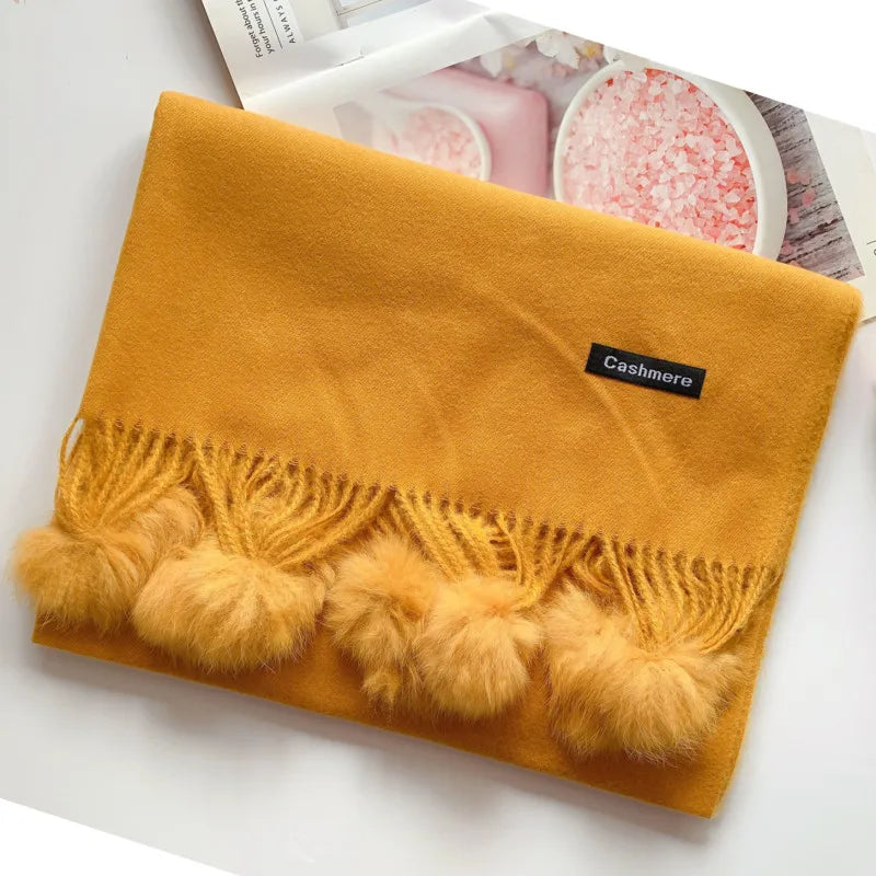 200*70 cm femmes couleur unie doux Hairball écharpe surdimensionné cachemire dames châle enveloppement hiver Pashmina femme Hijab bandeau silencieux
