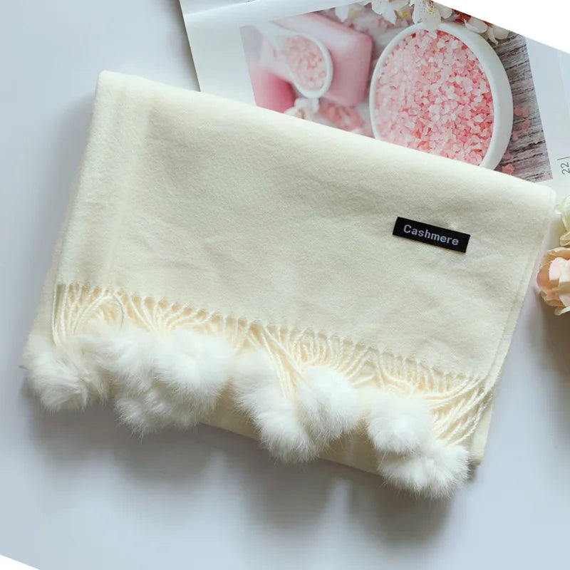 200*70 cm femmes couleur unie doux Hairball écharpe surdimensionné cachemire dames châle enveloppement hiver Pashmina femme Hijab bandeau silencieux