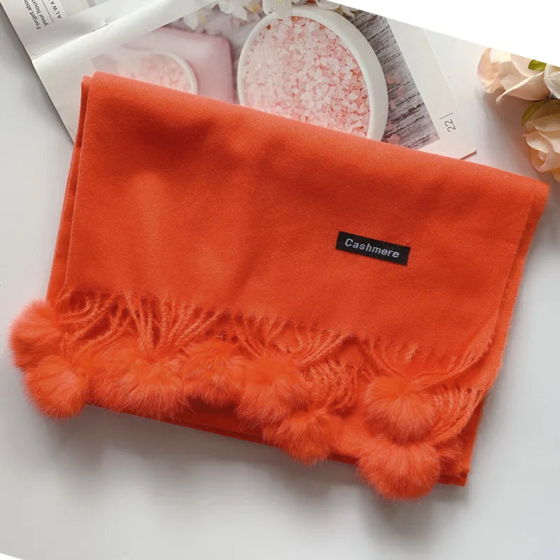 200*70 cm femmes couleur unie doux Hairball écharpe surdimensionné cachemire dames châle enveloppement hiver Pashmina femme Hijab bandeau silencieux