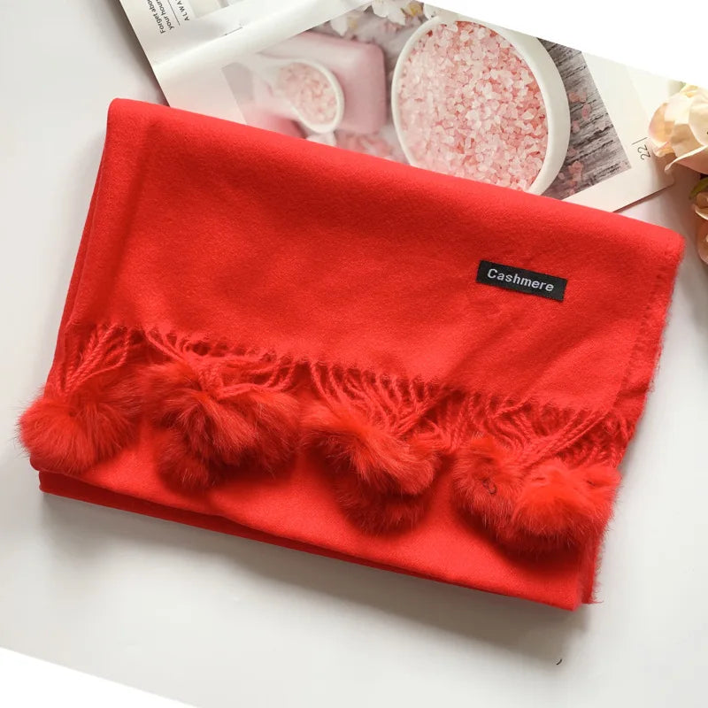 200*70 cm femmes couleur unie doux Hairball écharpe surdimensionné cachemire dames châle enveloppement hiver Pashmina femme Hijab bandeau silencieux