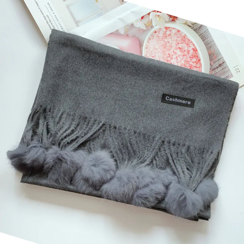 200*70 cm femmes couleur unie doux Hairball écharpe surdimensionné cachemire dames châle enveloppement hiver Pashmina femme Hijab bandeau silencieux