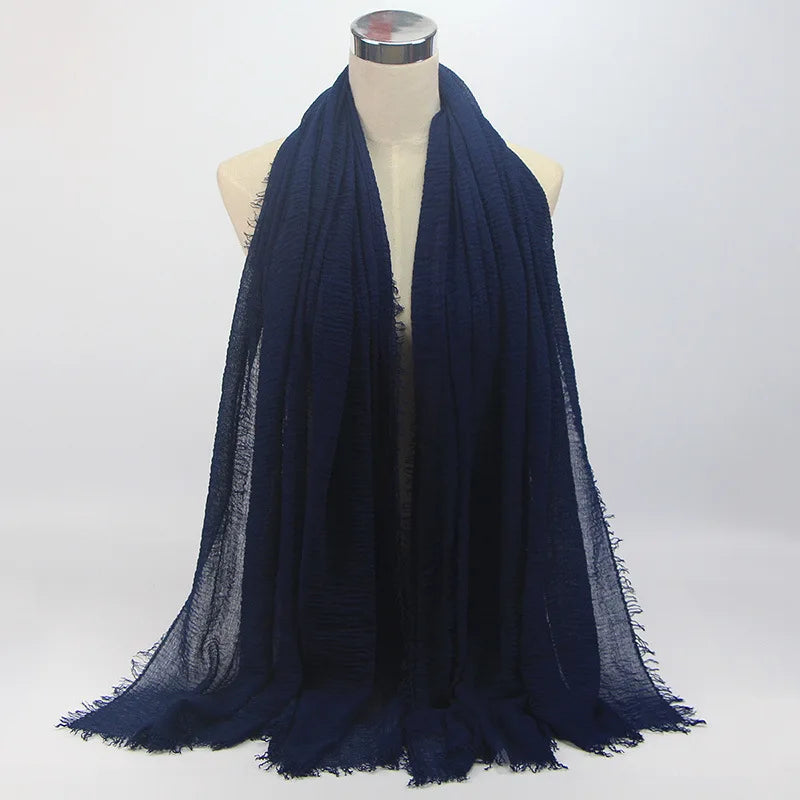 Wholesale Price 70*180cm Women Muslim Crinkle Hijab Scarf Femme Musulman Soft Cotton Headscarf Islamic Hijab Shawls And Wraps