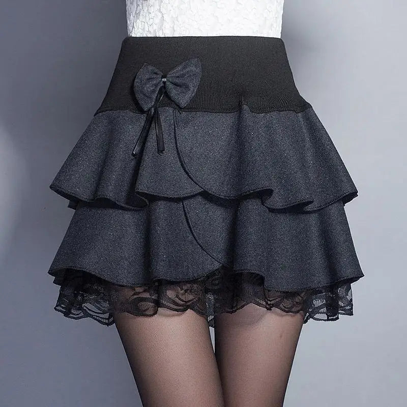 Zuolunouba été mince Preppy jupe femmes fleur arc Mini Tutu Style élasticité dentelle jupes Shorts dame taille haute étudiant
