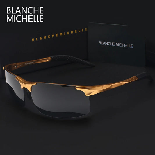 Lunettes de soleil de Sport en aluminium magnésium ultralégères de haute qualité polarisées pour hommes UV400 rectangulaires or lunettes de soleil de conduite en plein air