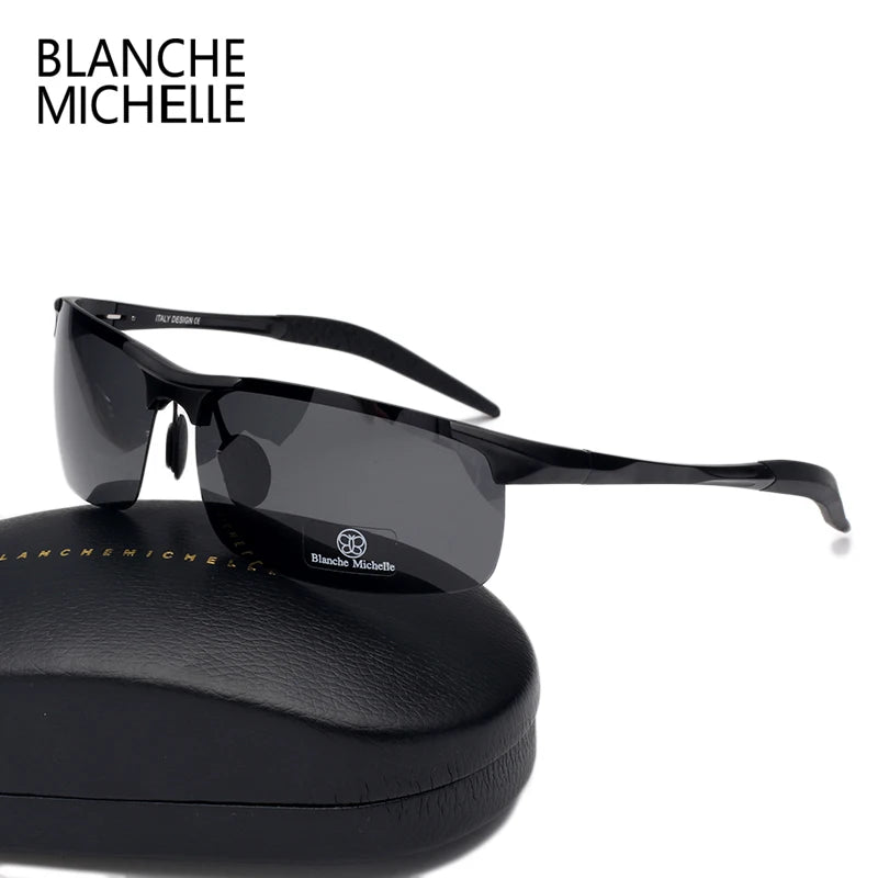 Lunettes de soleil de Sport en aluminium magnésium ultralégères de haute qualité polarisées pour hommes UV400 rectangulaires or lunettes de soleil de conduite en plein air