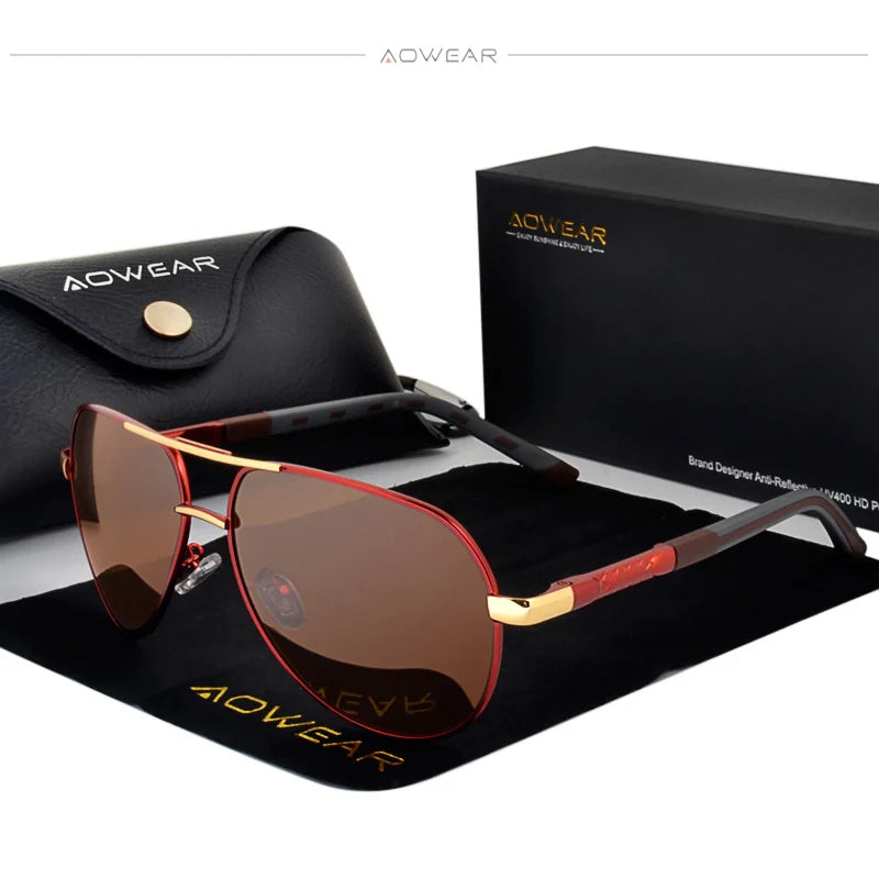 AOWEAR Aviation lunettes de soleil polarisées hommes en aluminium conduite miroir lunettes de soleil mâle marque concepteur rétro lunettes accessoires gafas