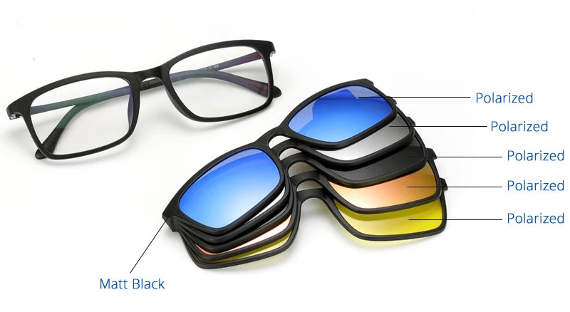 Ralferty – lunettes de soleil polarisées pour hommes et femmes, 5 en 1, Clip magnétique, lunettes de vue TR90, Prescription optique, montures, Clips magnétiques