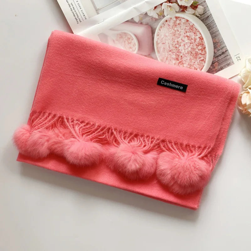 200*70 cm femmes couleur unie doux Hairball écharpe surdimensionné cachemire dames châle enveloppement hiver Pashmina femme Hijab bandeau silencieux