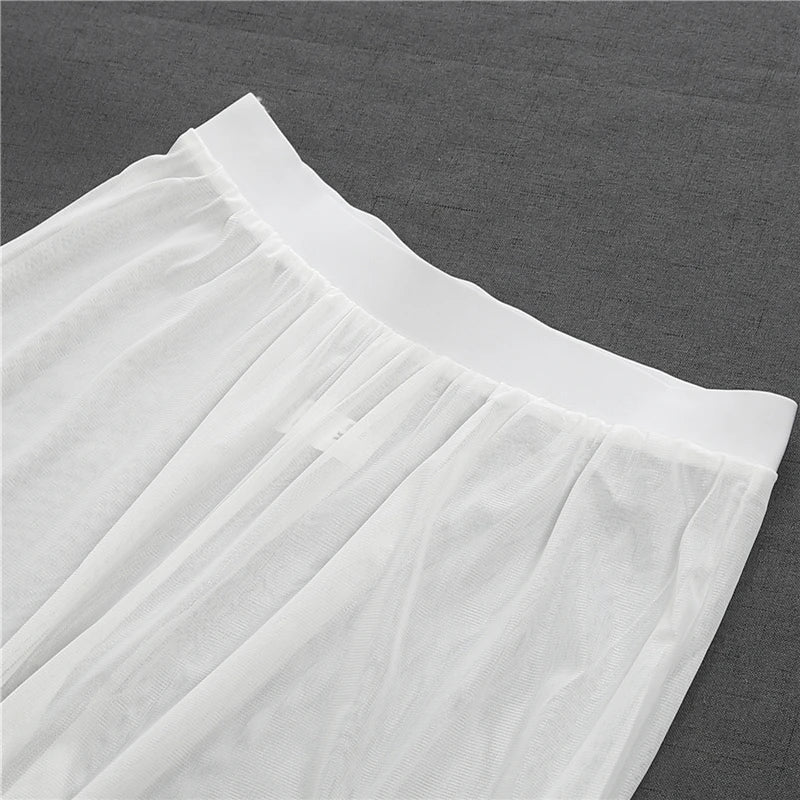 New Women Sexy Transparent Pants High Waist See Through Mesh Sheer Summer Beach Long Pants Bandage Solid Trousers 4 Colors S-XXL