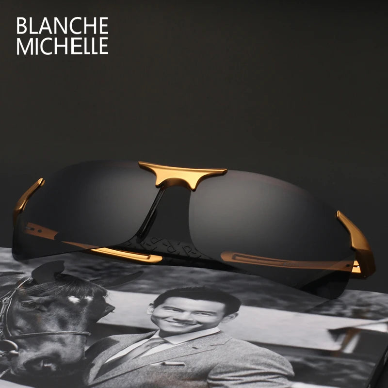 Lunettes de soleil de Sport en aluminium magnésium ultralégères de haute qualité polarisées pour hommes UV400 rectangulaires or lunettes de soleil de conduite en plein air
