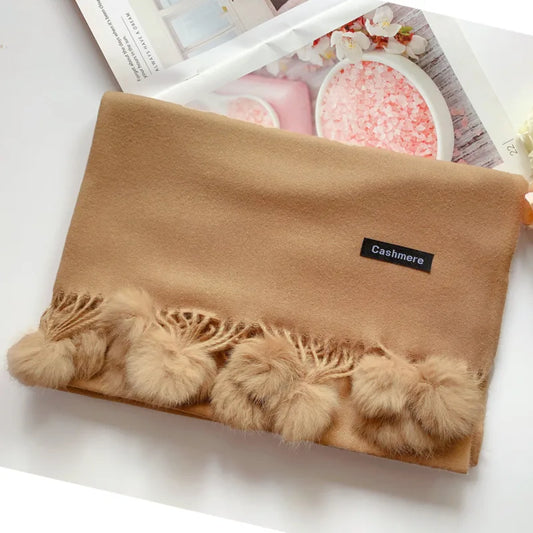 200*70 cm femmes couleur unie doux Hairball écharpe surdimensionné cachemire dames châle enveloppement hiver Pashmina femme Hijab bandeau silencieux