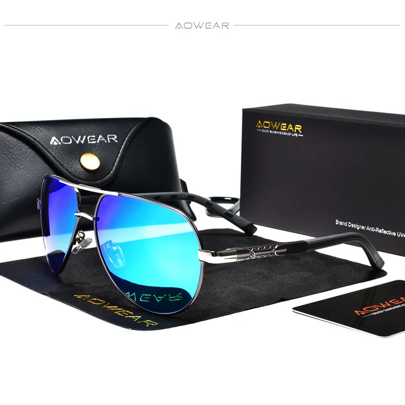 AOWEAR Aviation lunettes de soleil polarisées hommes en aluminium conduite miroir lunettes de soleil mâle marque concepteur rétro lunettes accessoires gafas