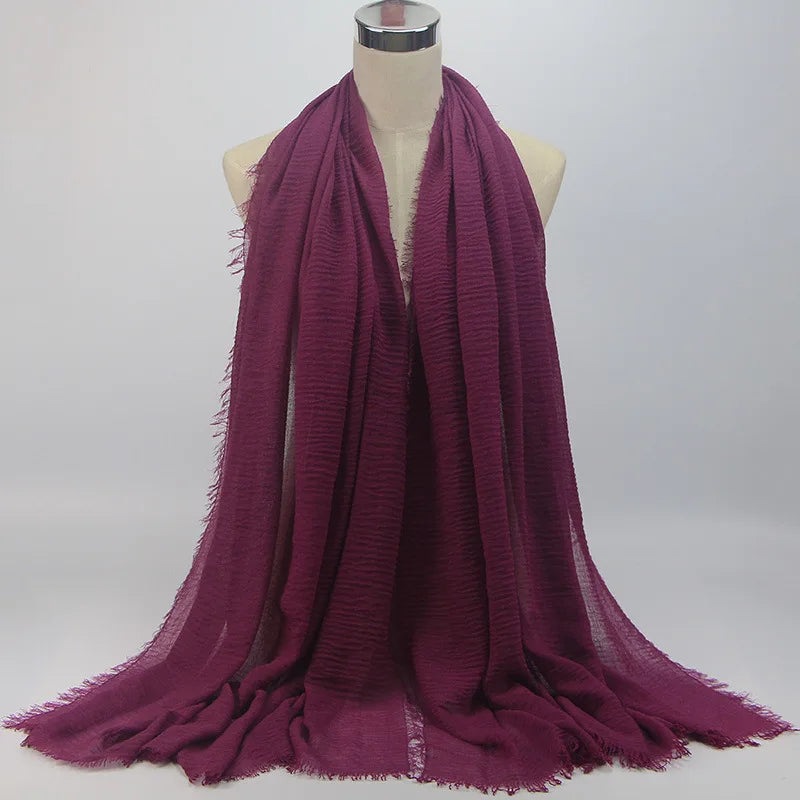Wholesale Price 70*180cm Women Muslim Crinkle Hijab Scarf Femme Musulman Soft Cotton Headscarf Islamic Hijab Shawls And Wraps