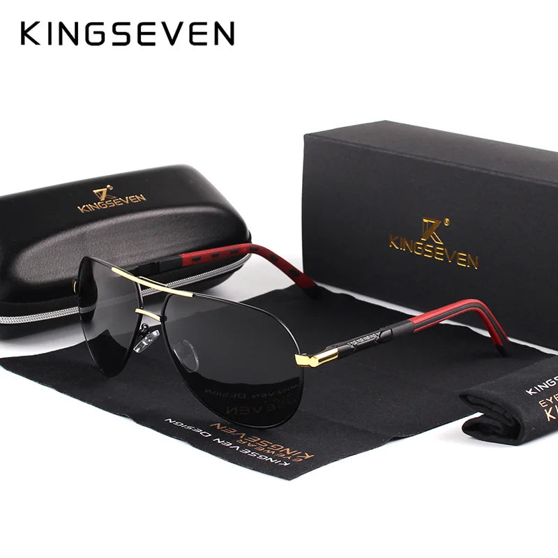 KINGSEVEN-Lunettes de soleil polarisées en aluminium vintage pour hommes et femmes, lunettes de soleil de marque classique, lentille de revêtement, lunettes de conduite