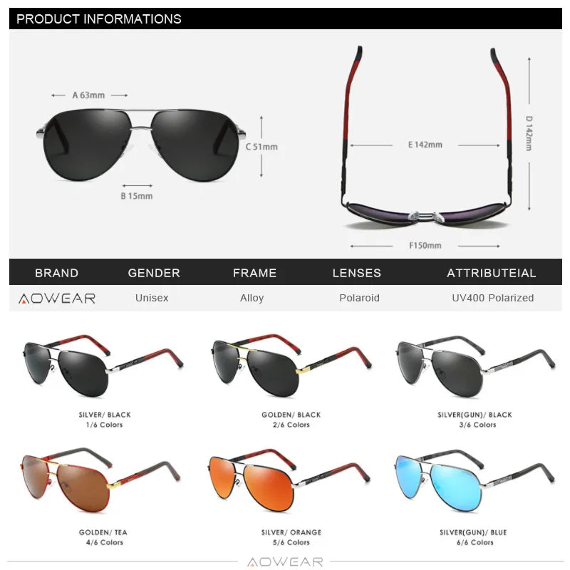 AOWEAR Aviation lunettes de soleil polarisées hommes en aluminium conduite miroir lunettes de soleil mâle marque concepteur rétro lunettes accessoires gafas