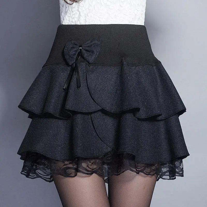 Zuolunouba été mince Preppy jupe femmes fleur arc Mini Tutu Style élasticité dentelle jupes Shorts dame taille haute étudiant