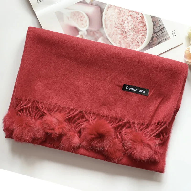 200*70 cm femmes couleur unie doux Hairball écharpe surdimensionné cachemire dames châle enveloppement hiver Pashmina femme Hijab bandeau silencieux