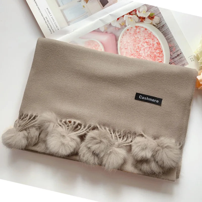 200*70 cm femmes couleur unie doux Hairball écharpe surdimensionné cachemire dames châle enveloppement hiver Pashmina femme Hijab bandeau silencieux