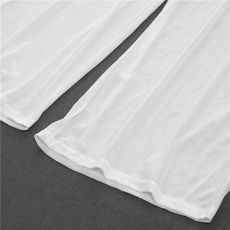 New Women Sexy Transparent Pants High Waist See Through Mesh Sheer Summer Beach Long Pants Bandage Solid Trousers 4 Colors S-XXL