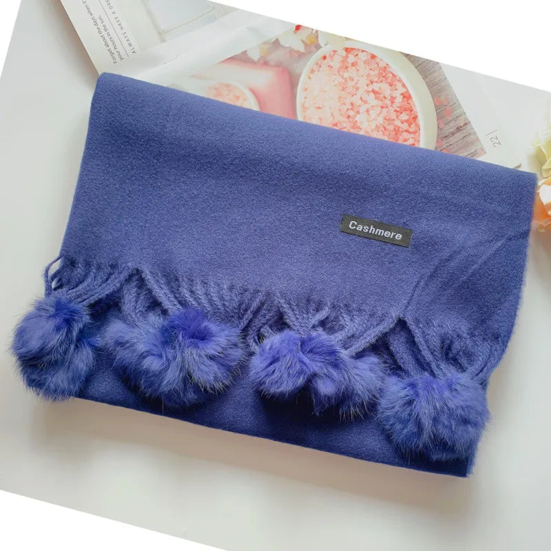 200*70 cm femmes couleur unie doux Hairball écharpe surdimensionné cachemire dames châle enveloppement hiver Pashmina femme Hijab bandeau silencieux