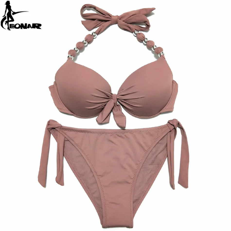 EONAR maillots de bain femmes solide brésilien Bikini ensemble Sexy Push Up maillot de bain maillot de bain femmes vêtements de plage grande taille maillots de bain XXL