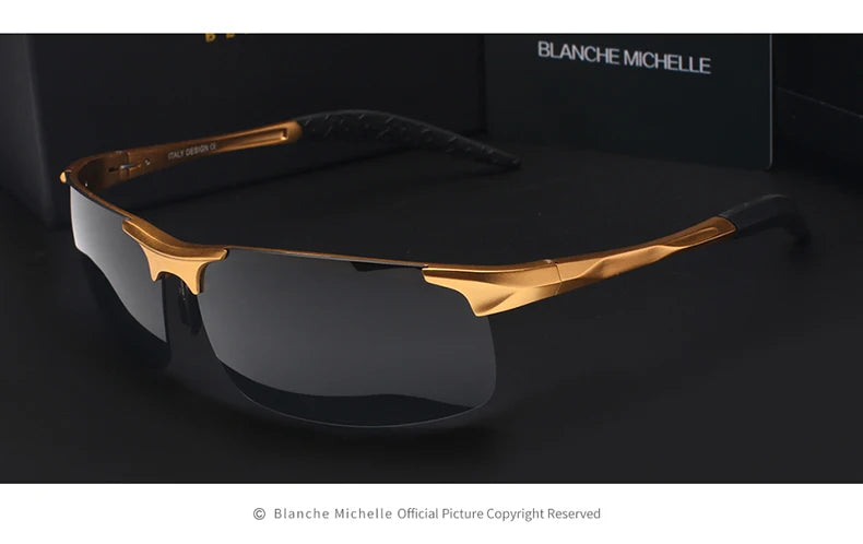 Lunettes de soleil de Sport en aluminium magnésium ultralégères de haute qualité polarisées pour hommes UV400 rectangulaires or lunettes de soleil de conduite en plein air