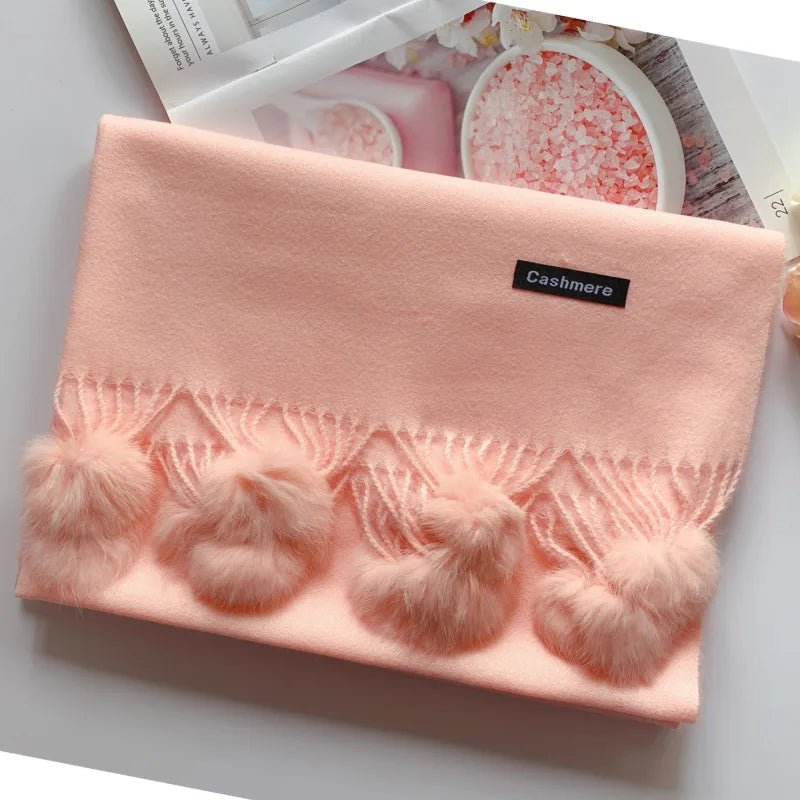 200*70 cm femmes couleur unie doux Hairball écharpe surdimensionné cachemire dames châle enveloppement hiver Pashmina femme Hijab bandeau silencieux