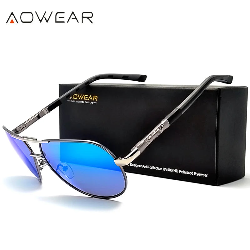 AOWEAR Aviation lunettes de soleil polarisées hommes en aluminium conduite miroir lunettes de soleil mâle marque concepteur rétro lunettes accessoires gafas
