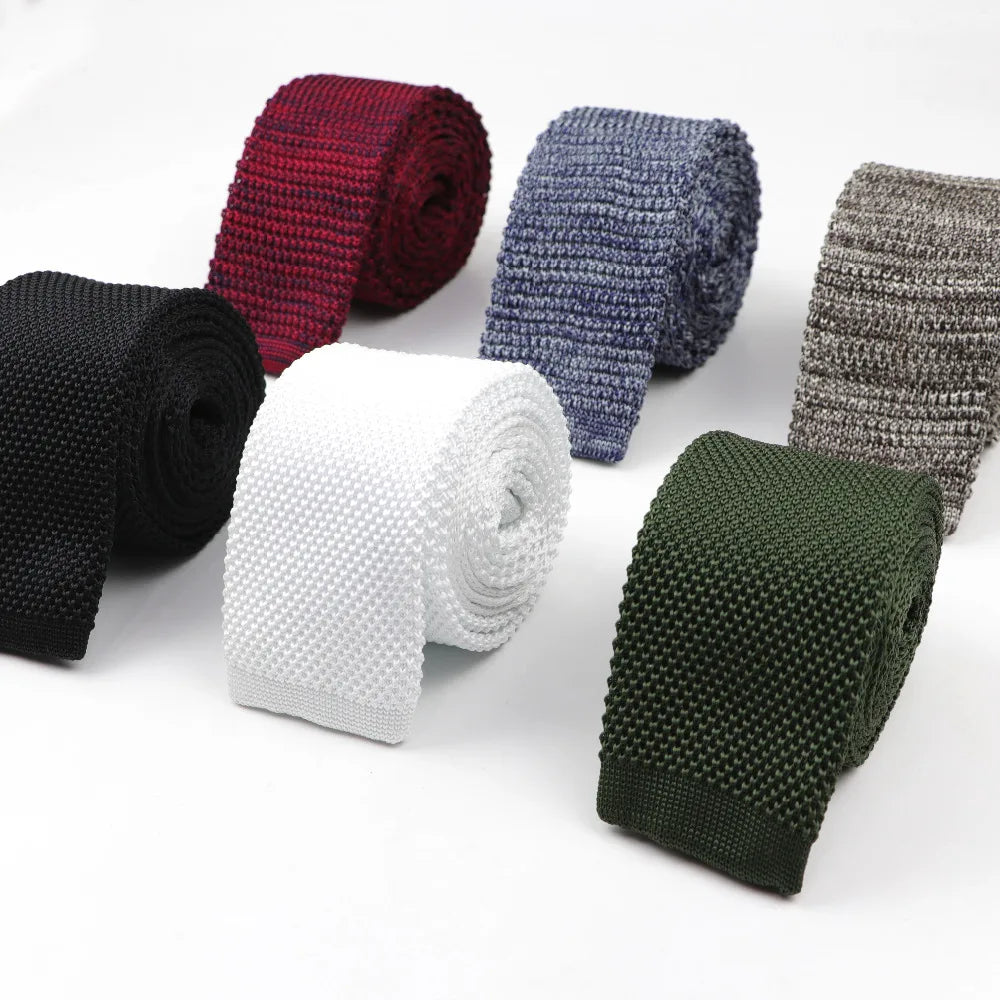 Mode hommes cravate colorée tricot cravates tricotées cravate couleur unie étroit mince maigre tissé plaine Cravate cravates étroites
