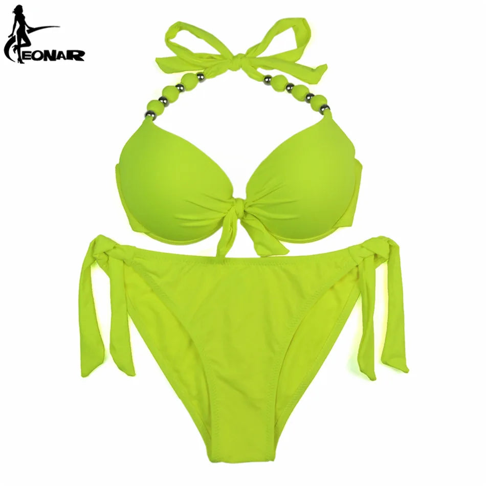 EONAR maillots de bain femmes solide brésilien Bikini ensemble Sexy Push Up maillot de bain maillot de bain femmes vêtements de plage grande taille maillots de bain XXL